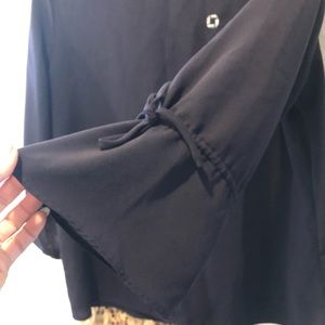 Chase blue blouse with tied bell sleeves